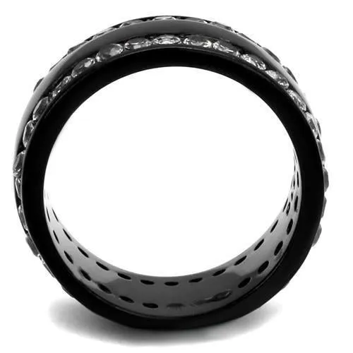 IP Black(Ion Plating) Stainless Steel Ring with AAA Grade CZ in Clear for Women Style TK2290
