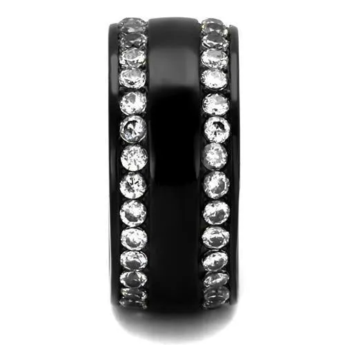 IP Black(Ion Plating) Stainless Steel Ring with AAA Grade CZ in Clear for Women Style TK2290