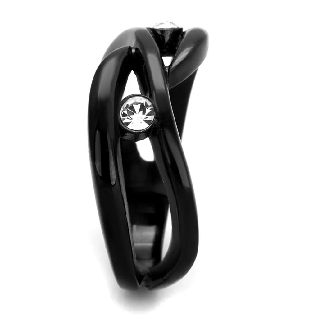 IP Black(Ion Plating) Stainless Steel Ring with Top Grade Crystal in Clear for Women Style TK2137