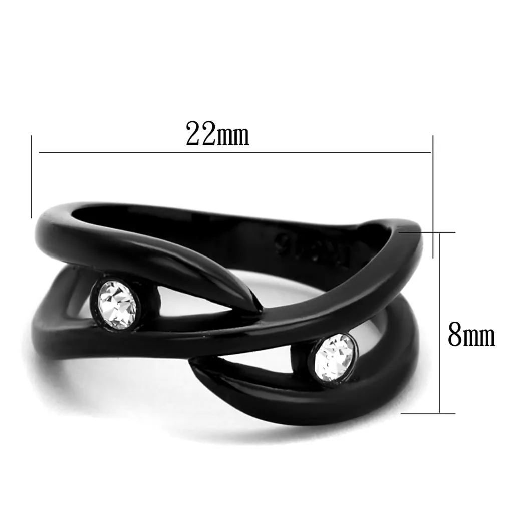 IP Black(Ion Plating) Stainless Steel Ring with Top Grade Crystal in Clear for Women Style TK2137