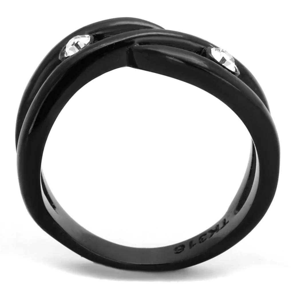 IP Black(Ion Plating) Stainless Steel Ring with Top Grade Crystal in Clear for Women Style TK2137