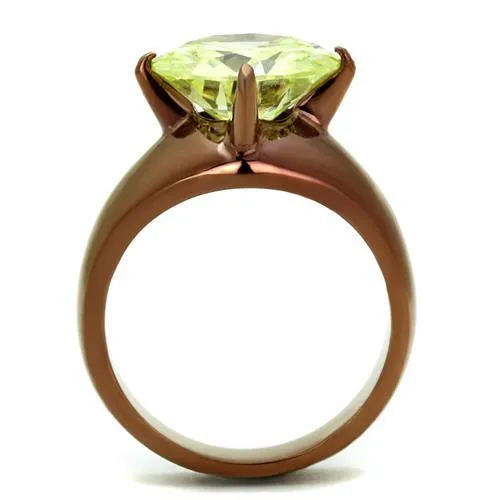 IP Coffee light Stainless Steel Ring with AAA Grade CZ in  Green color for Women Style TK2839