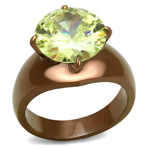 IP Coffee light Stainless Steel Ring with AAA Grade CZ in  Green color for Women Style TK2839