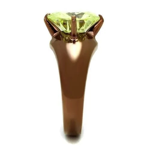 IP Coffee light Stainless Steel Ring with AAA Grade CZ in  Green color for Women Style TK2839
