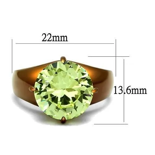 IP Coffee light Stainless Steel Ring with AAA Grade CZ in  Green color for Women Style TK2839