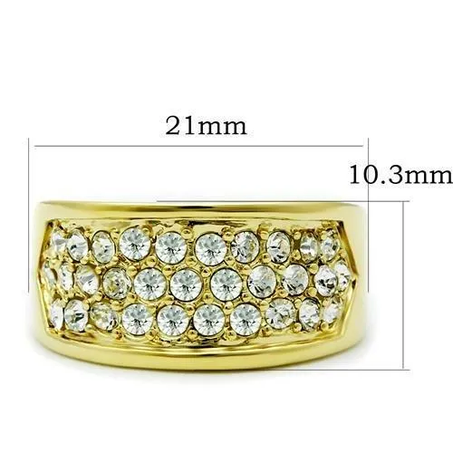 IP Gold(Ion Plating) Brass Ring with Top Grade Crystal in Clear for Women Style GL002