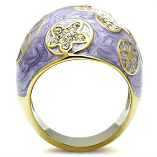 IP Gold(Ion Plating) Brass Ring with Top Grade Crystal in Clear for Women Style GL295
