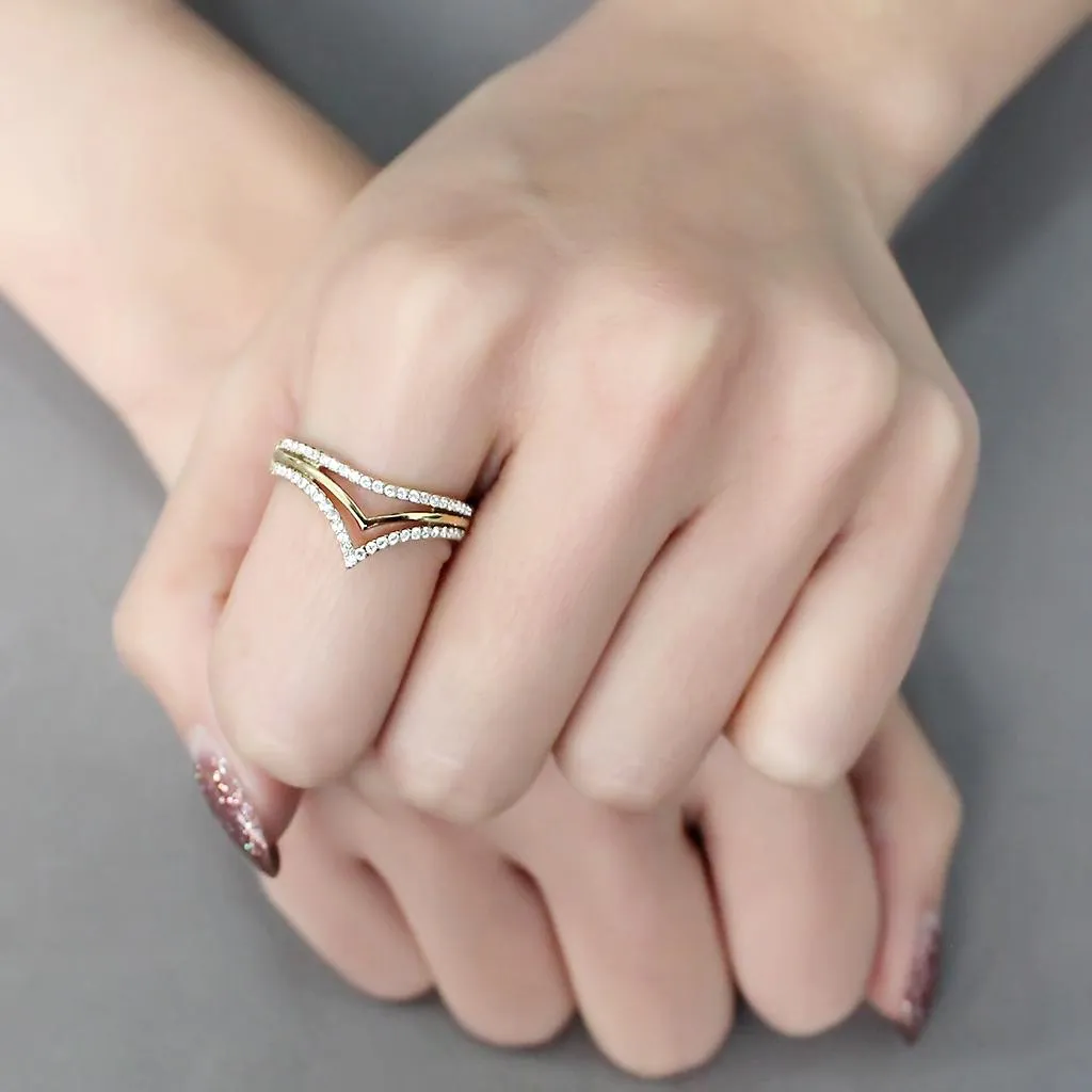 IP Gold(Ion Plating) Stainless Steel Ring with AAA Grade CZ in Clear for Women Style DA250