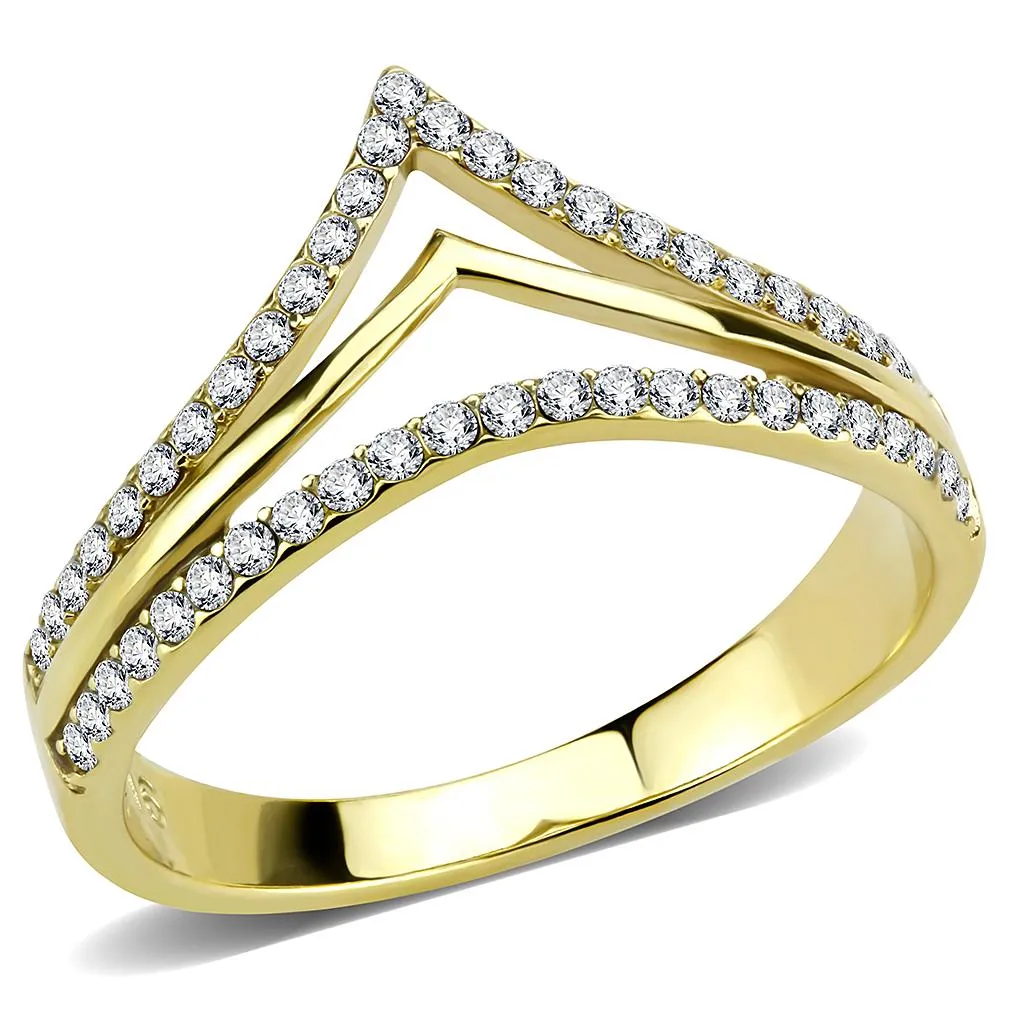 IP Gold(Ion Plating) Stainless Steel Ring with AAA Grade CZ in Clear for Women Style DA250