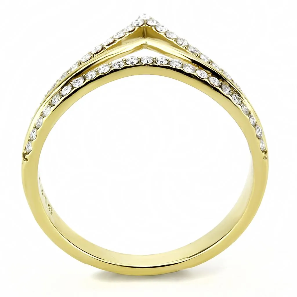 IP Gold(Ion Plating) Stainless Steel Ring with AAA Grade CZ in Clear for Women Style DA250