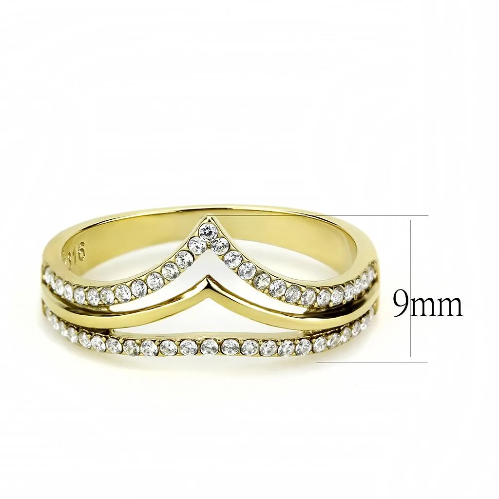 IP Gold(Ion Plating) Stainless Steel Ring with AAA Grade CZ in Clear for Women Style DA250