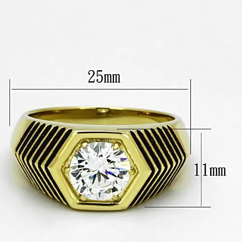 IP Gold(Ion Plating) Stainless Steel Ring with AAA Grade CZ in Clear for Women Style TK1076