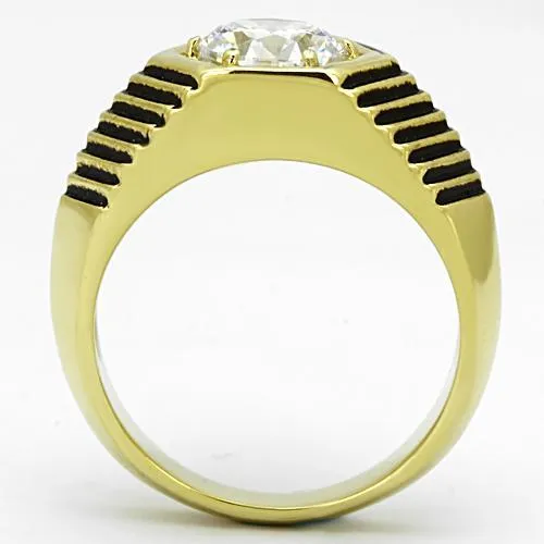 IP Gold(Ion Plating) Stainless Steel Ring with AAA Grade CZ in Clear for Women Style TK1076