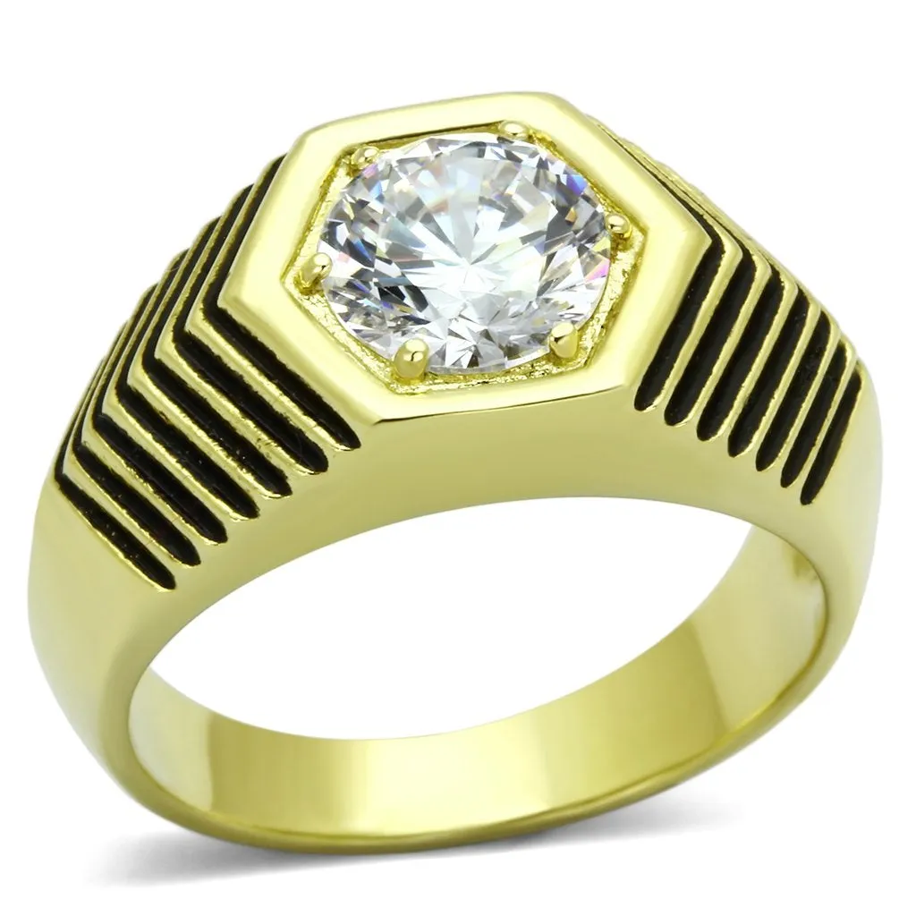 IP Gold(Ion Plating) Stainless Steel Ring with AAA Grade CZ in Clear for Women Style TK1076