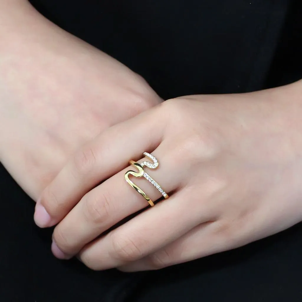 IP Gold(Ion Plating) Stainless Steel Ring with Top Grade Crystal in Clear for Women Style TK3574