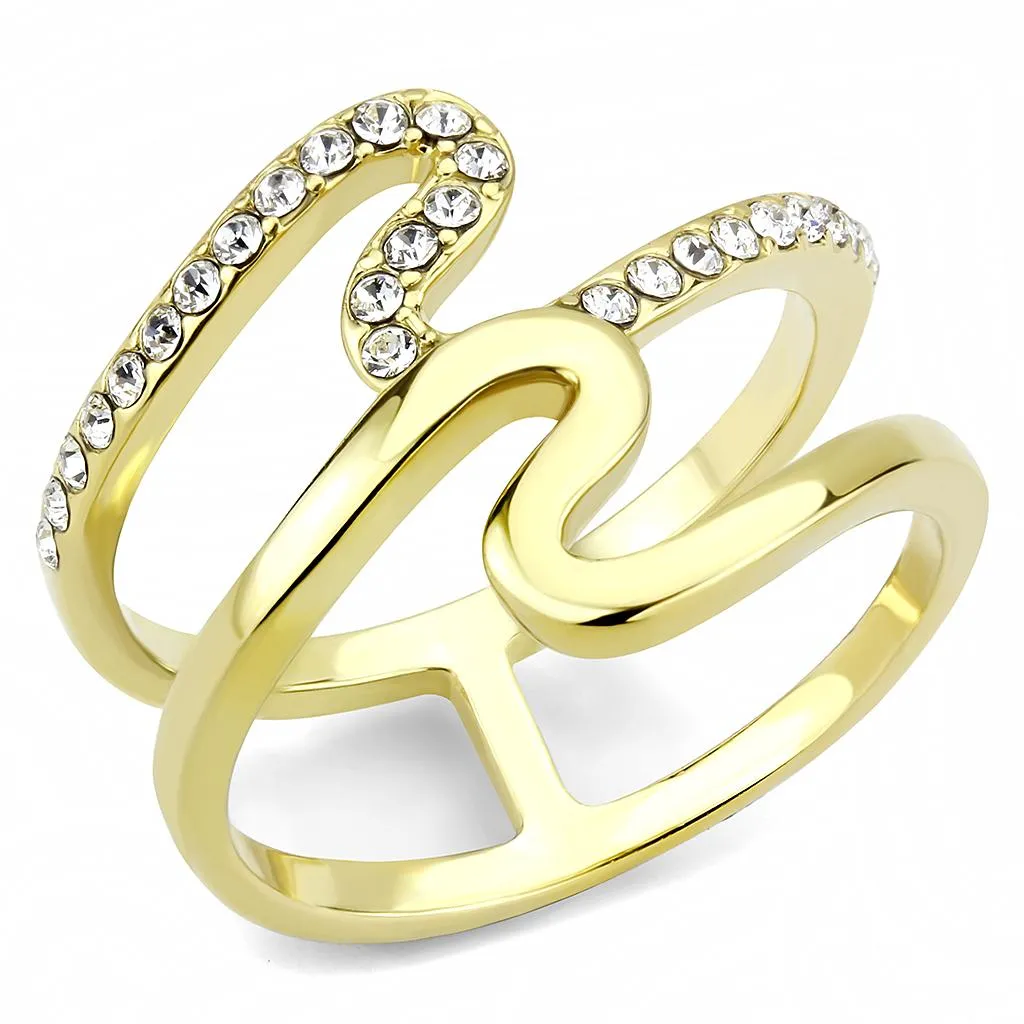 IP Gold(Ion Plating) Stainless Steel Ring with Top Grade Crystal in Clear for Women Style TK3574