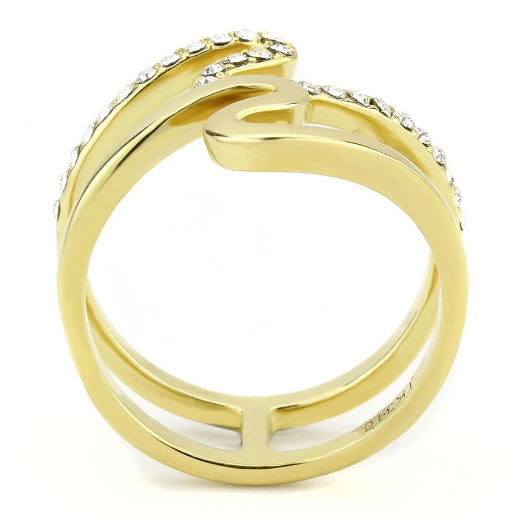 IP Gold(Ion Plating) Stainless Steel Ring with Top Grade Crystal in Clear for Women Style TK3574