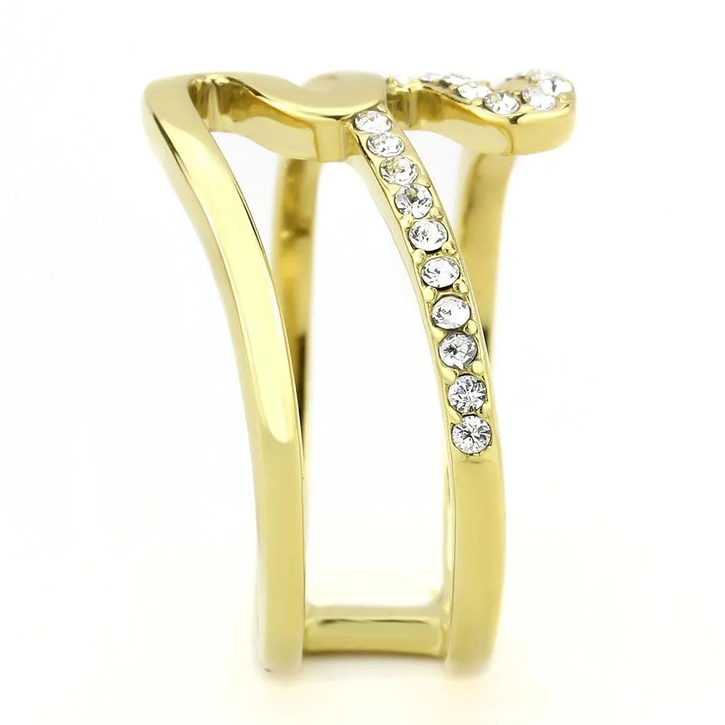 IP Gold(Ion Plating) Stainless Steel Ring with Top Grade Crystal in Clear for Women Style TK3574