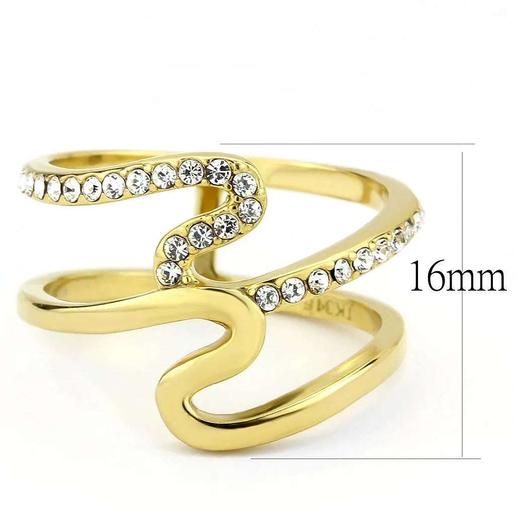 IP Gold(Ion Plating) Stainless Steel Ring with Top Grade Crystal in Clear for Women Style TK3574