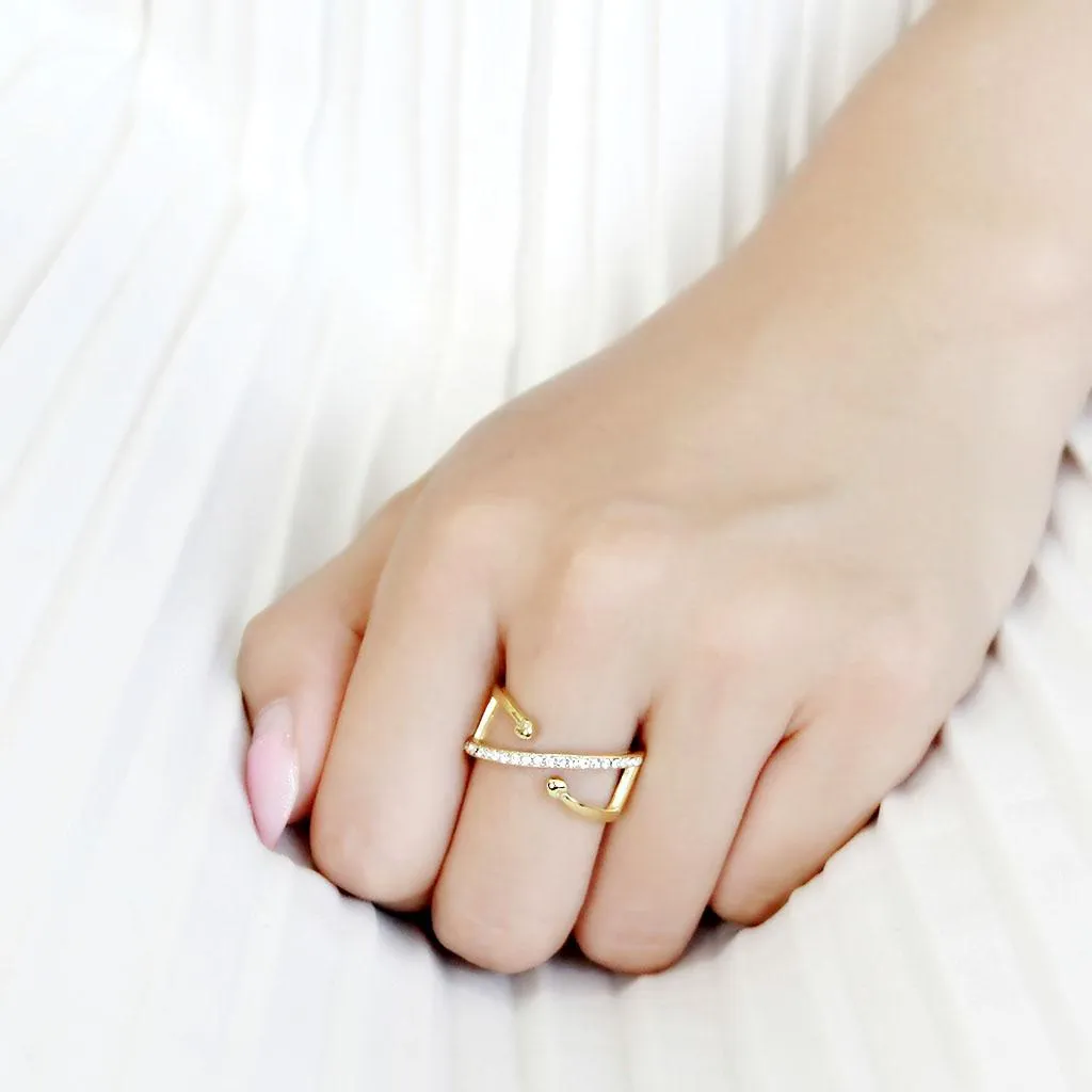 IP Gold(Ion Plating) Stainless Steel Ring with Top Grade Crystal in Clear for Women Style TK3625
