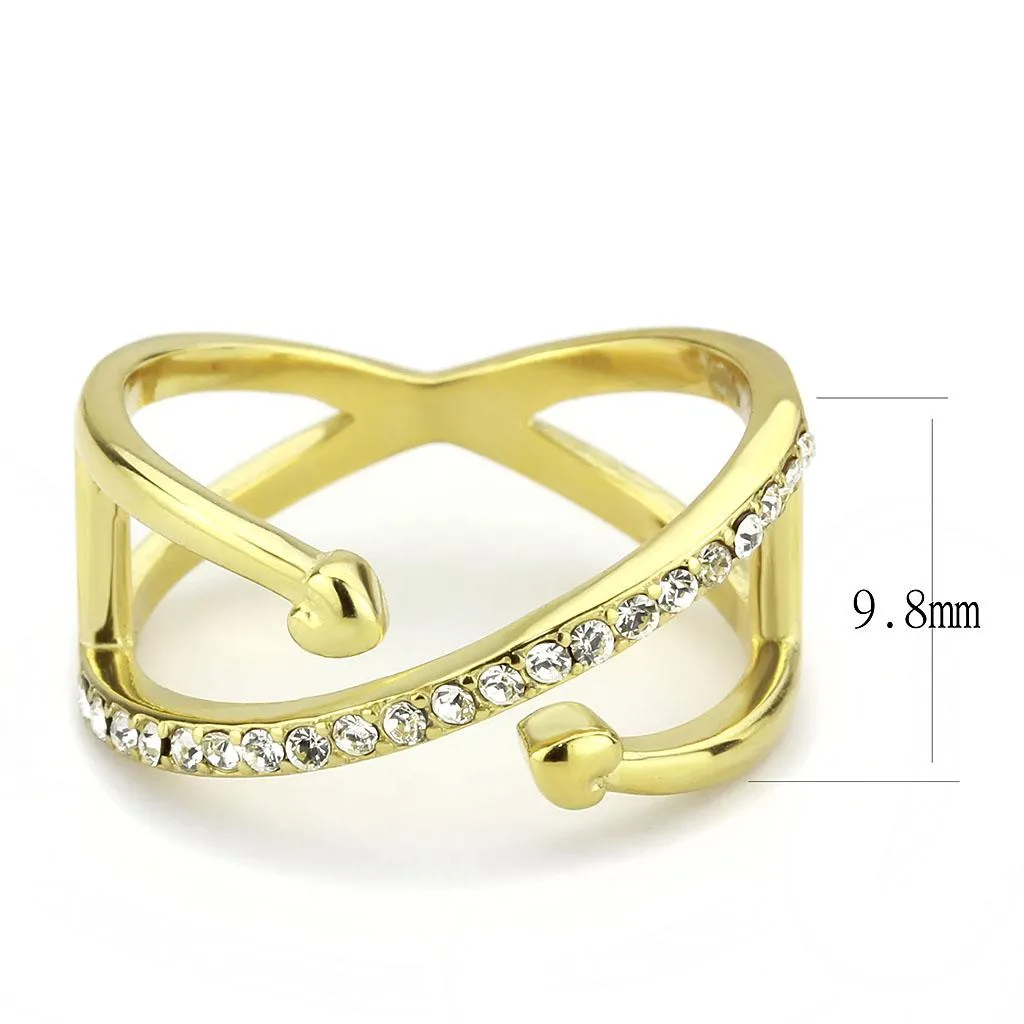 IP Gold(Ion Plating) Stainless Steel Ring with Top Grade Crystal in Clear for Women Style TK3625
