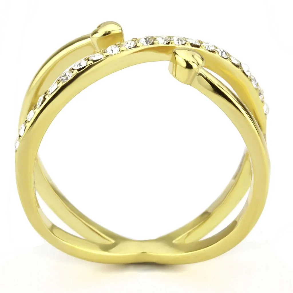 IP Gold(Ion Plating) Stainless Steel Ring with Top Grade Crystal in Clear for Women Style TK3625