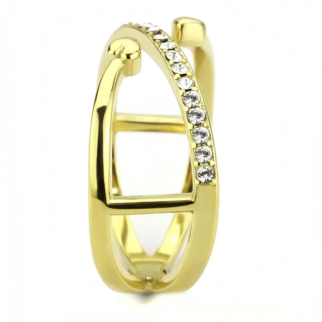 IP Gold(Ion Plating) Stainless Steel Ring with Top Grade Crystal in Clear for Women Style TK3625