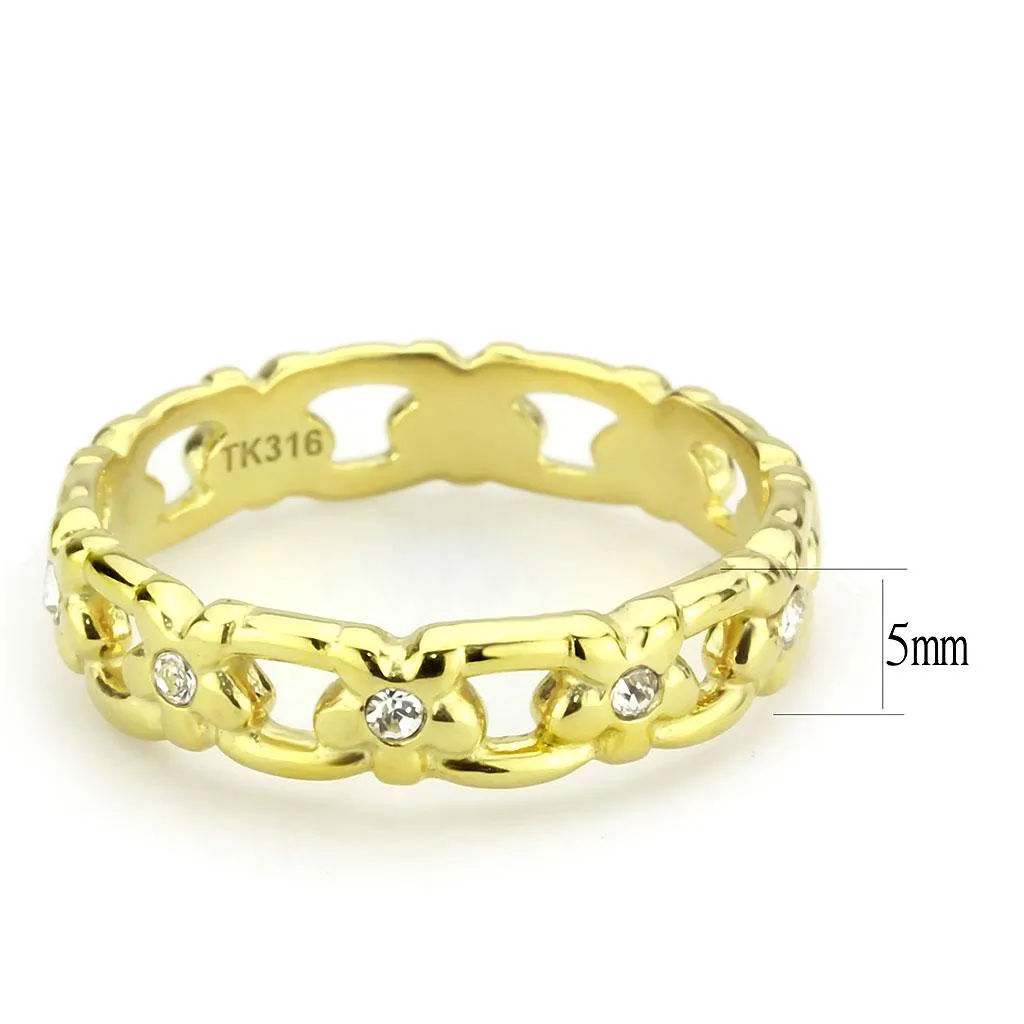 IP Gold(Ion Plating) Stainless Steel Ring with Top Grade Crystal in Clear for Women Style TK3629