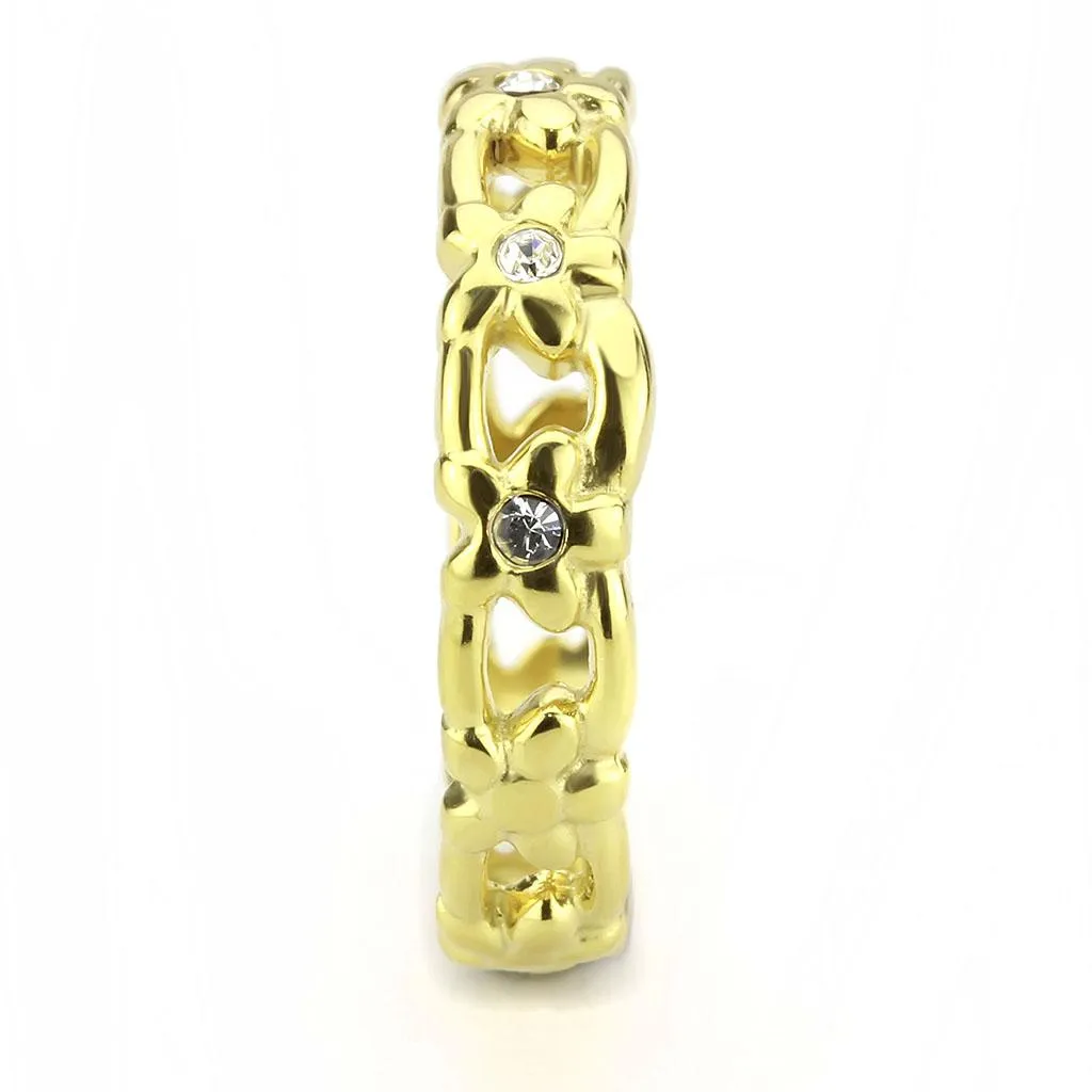 IP Gold(Ion Plating) Stainless Steel Ring with Top Grade Crystal in Clear for Women Style TK3629