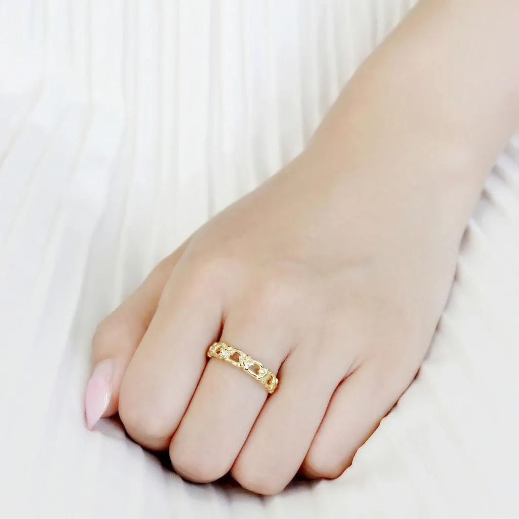 IP Gold(Ion Plating) Stainless Steel Ring with Top Grade Crystal in Clear for Women Style TK3629
