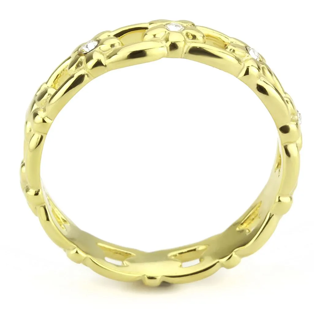 IP Gold(Ion Plating) Stainless Steel Ring with Top Grade Crystal in Clear for Women Style TK3629