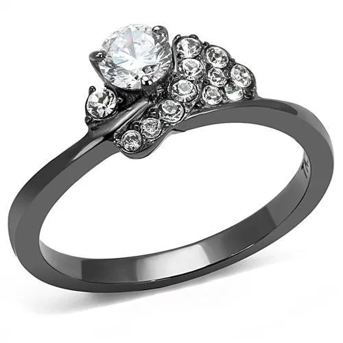 IP Light Black (IP Gun) Stainless Steel Ring with AAA Grade CZ in Clear for Women Style TK3203