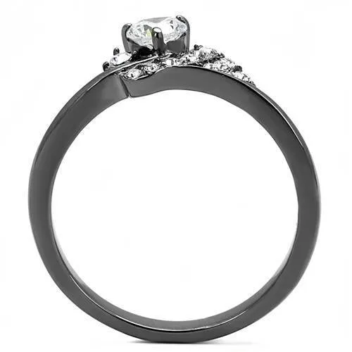 IP Light Black (IP Gun) Stainless Steel Ring with AAA Grade CZ in Clear for Women Style TK3203