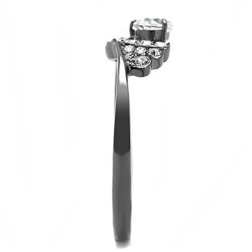 IP Light Black (IP Gun) Stainless Steel Ring with AAA Grade CZ in Clear for Women Style TK3203