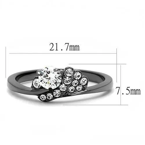 IP Light Black (IP Gun) Stainless Steel Ring with AAA Grade CZ in Clear for Women Style TK3203