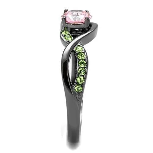 IP Light Black (IP Gun) Stainless Steel Ring with AAA Grade CZ in Rose for Women Style TK3132