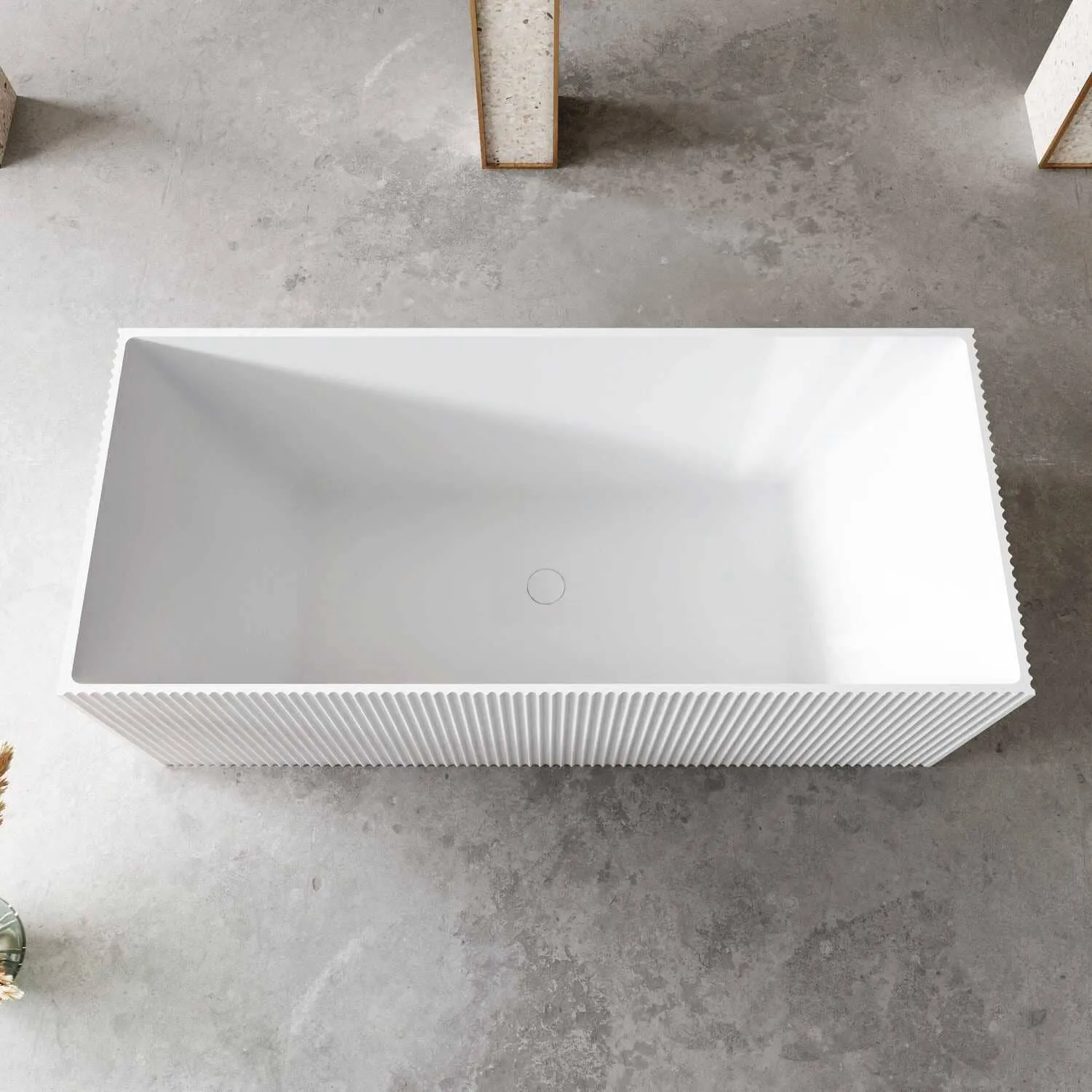 KYLA 1700mm V-Groove Fluted Square Back To Wall Freestanding Bathtub Gloss White