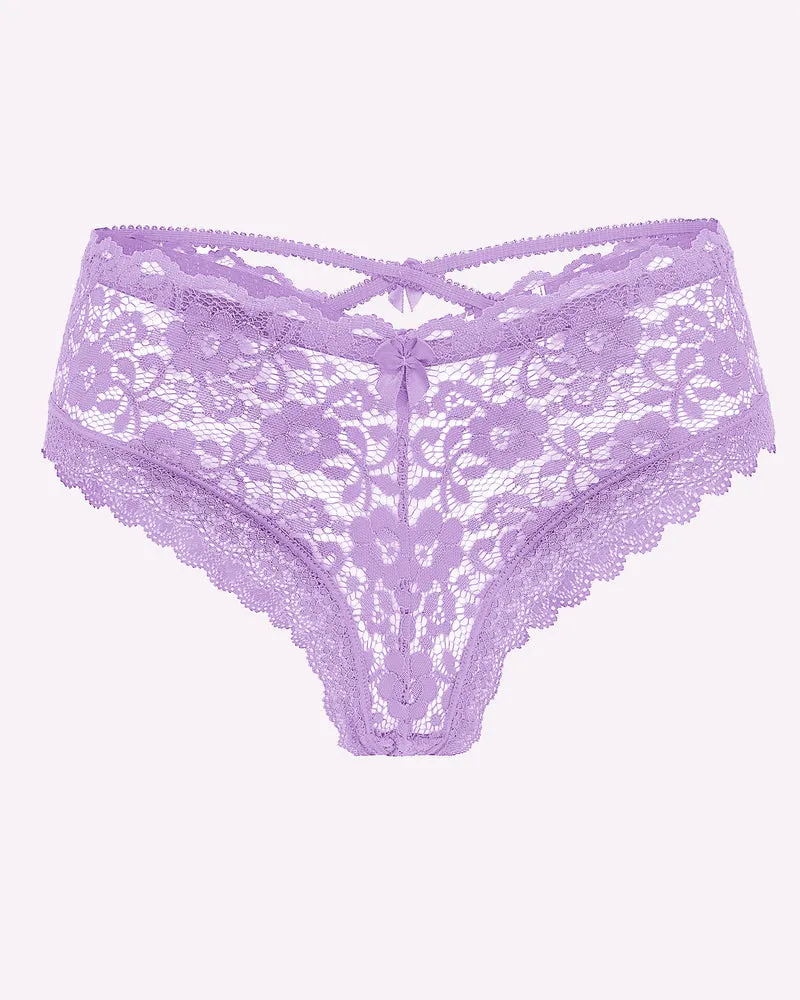 Lace Criss Cross Back Floral Hipster Panties