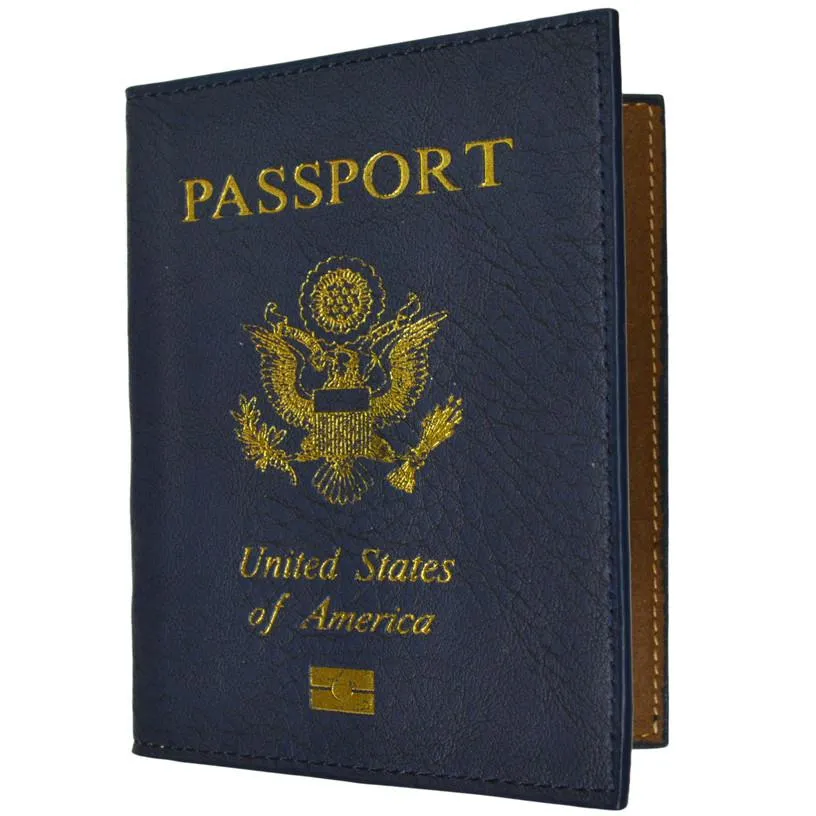 Leather USA Logo Passport Holder - Navy Blue
