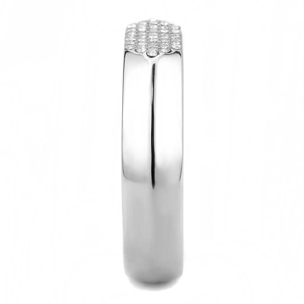 No Plating Stainless Steel Ring with AAA Grade CZ in Clear for Women Style DA302