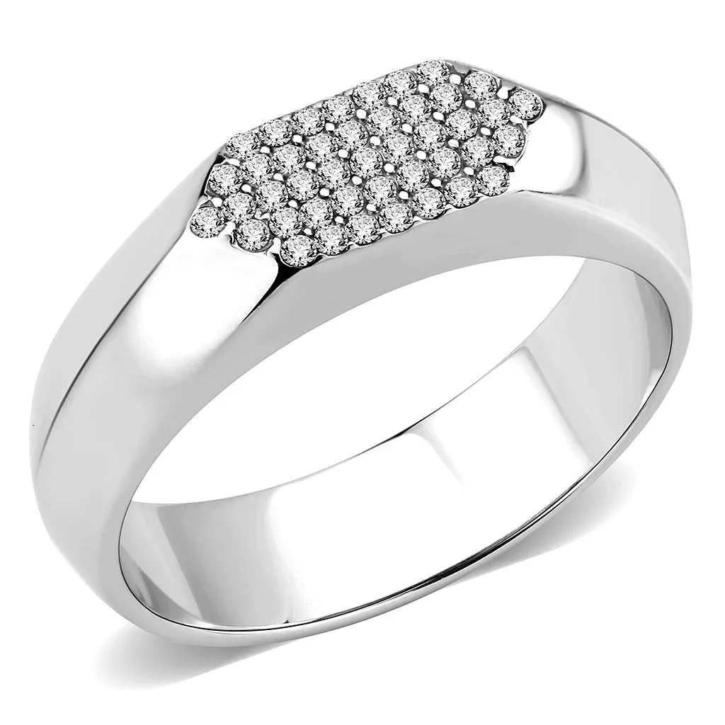 No Plating Stainless Steel Ring with AAA Grade CZ in Clear for Women Style DA302