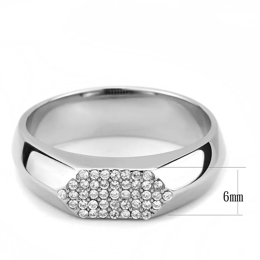 No Plating Stainless Steel Ring with AAA Grade CZ in Clear for Women Style DA302