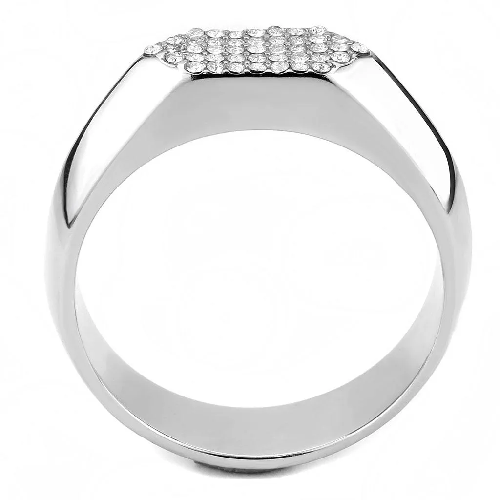 No Plating Stainless Steel Ring with AAA Grade CZ in Clear for Women Style DA302