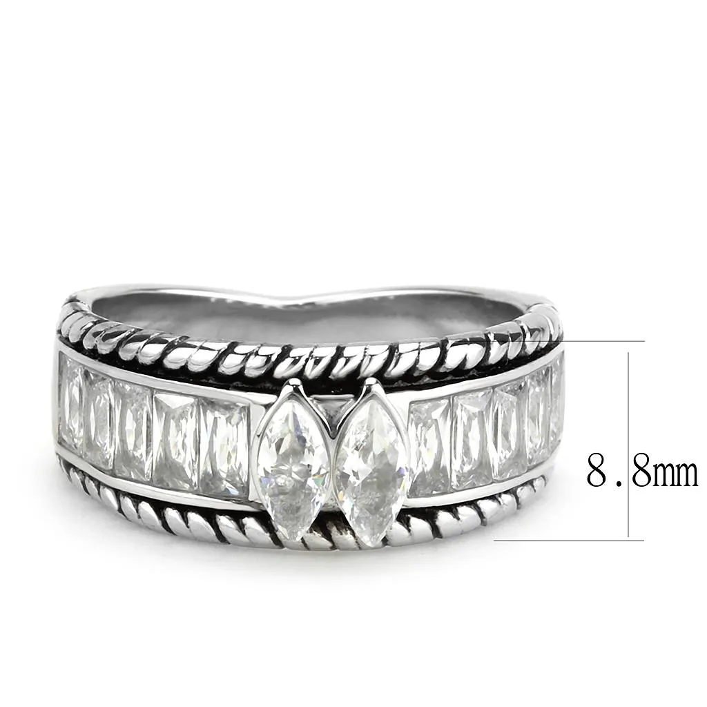 No Plating Stainless Steel Ring with AAA Grade CZ in Clear for Women Style TK3606