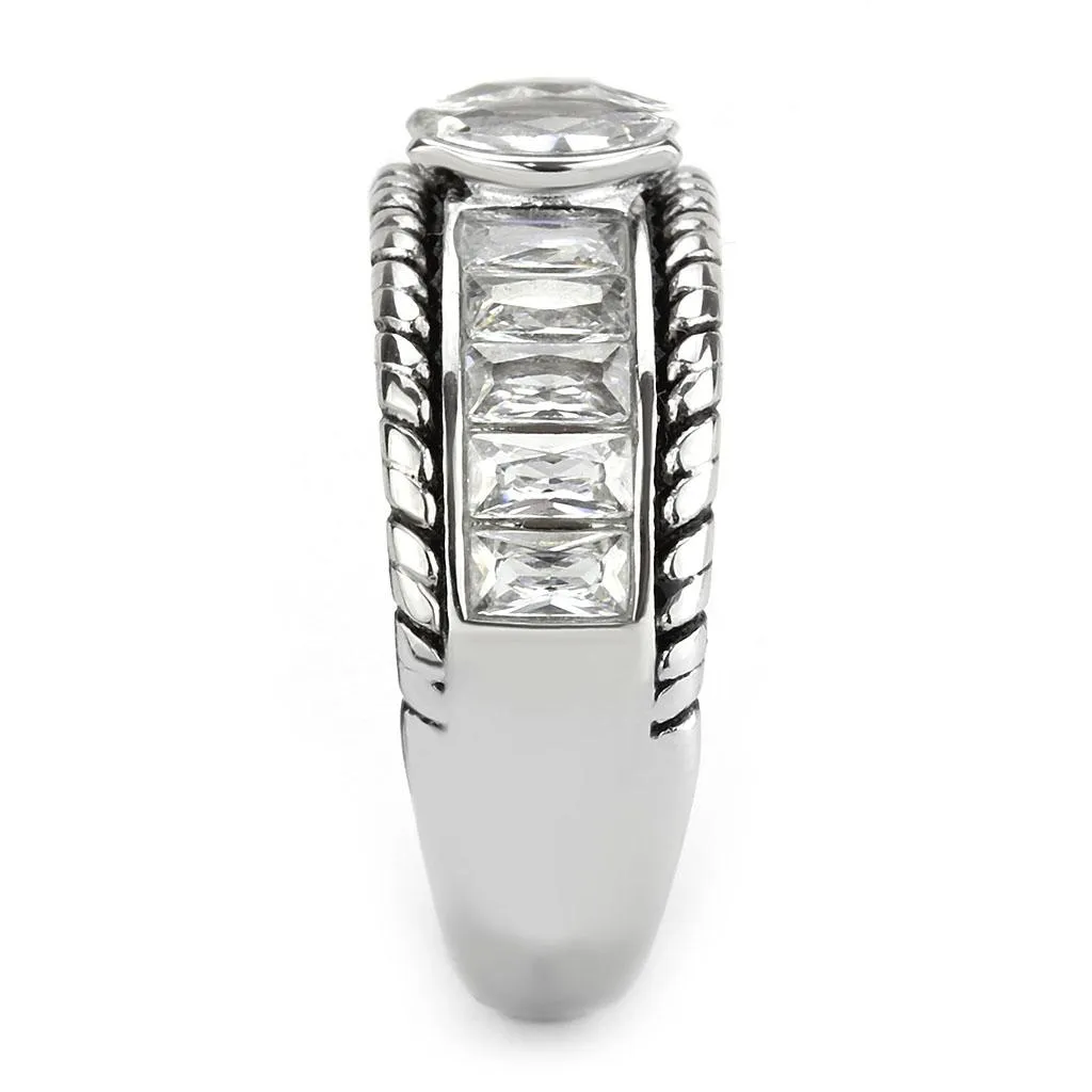 No Plating Stainless Steel Ring with AAA Grade CZ in Clear for Women Style TK3606