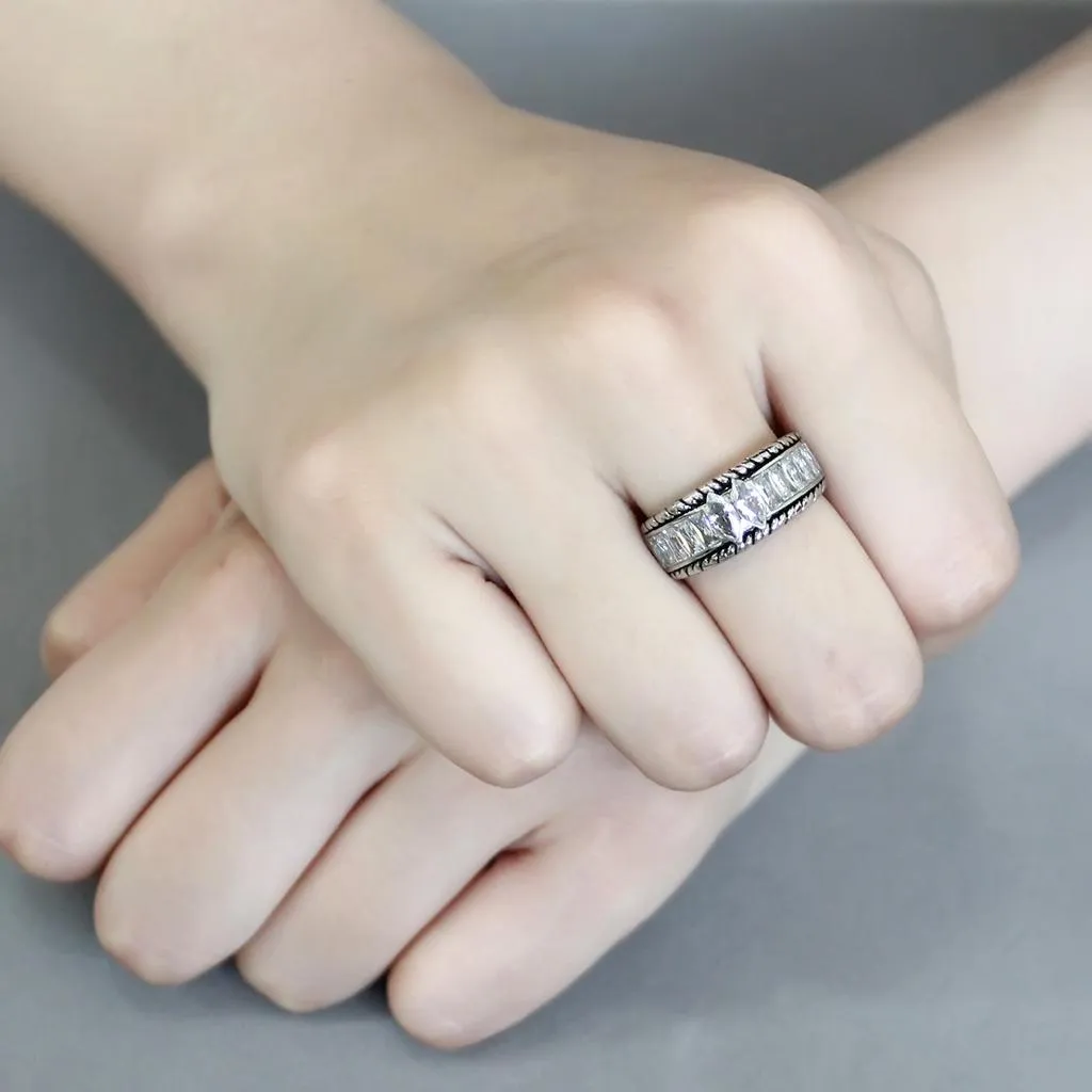No Plating Stainless Steel Ring with AAA Grade CZ in Clear for Women Style TK3606