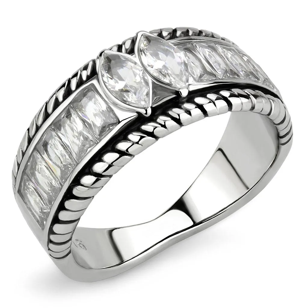 No Plating Stainless Steel Ring with AAA Grade CZ in Clear for Women Style TK3606