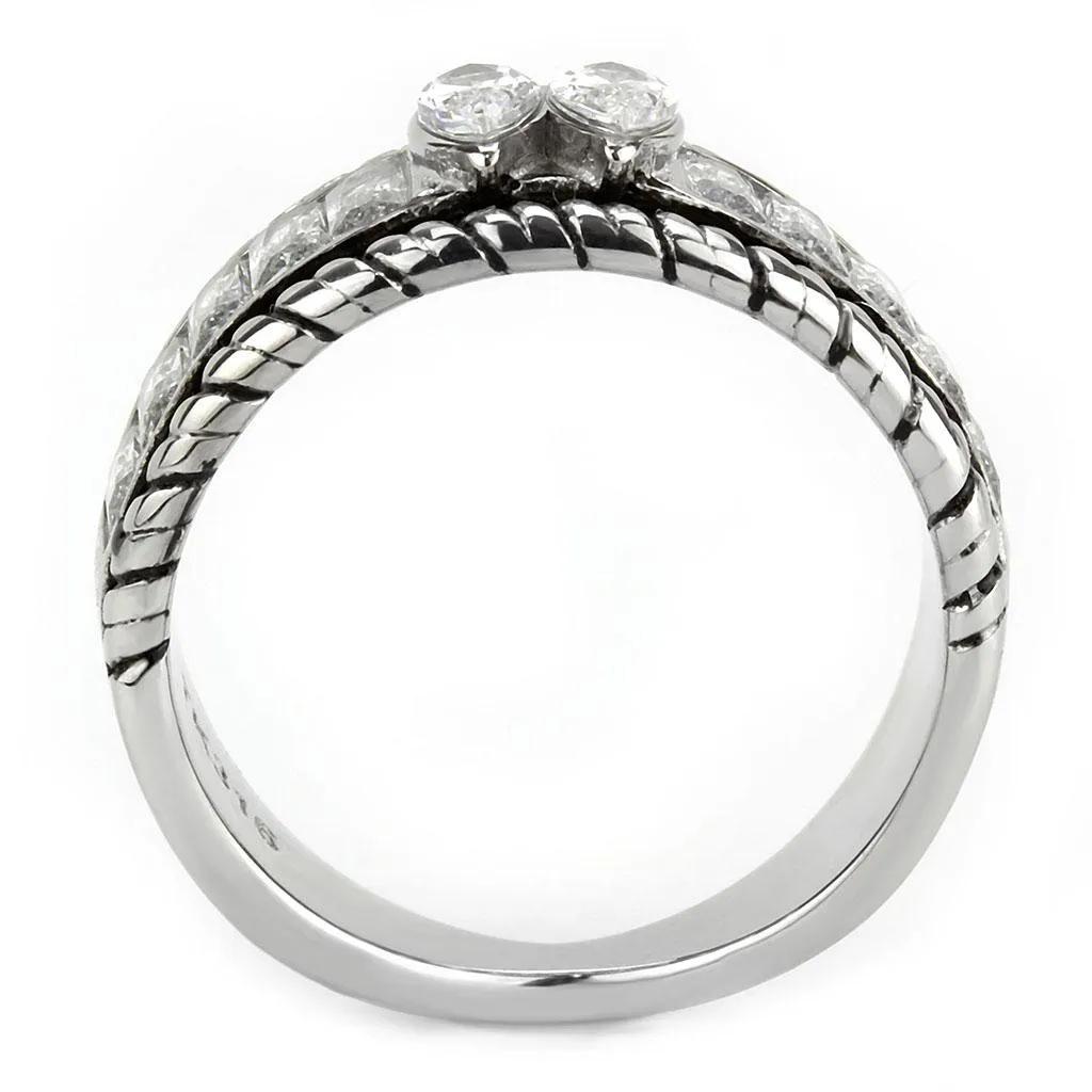 No Plating Stainless Steel Ring with AAA Grade CZ in Clear for Women Style TK3606