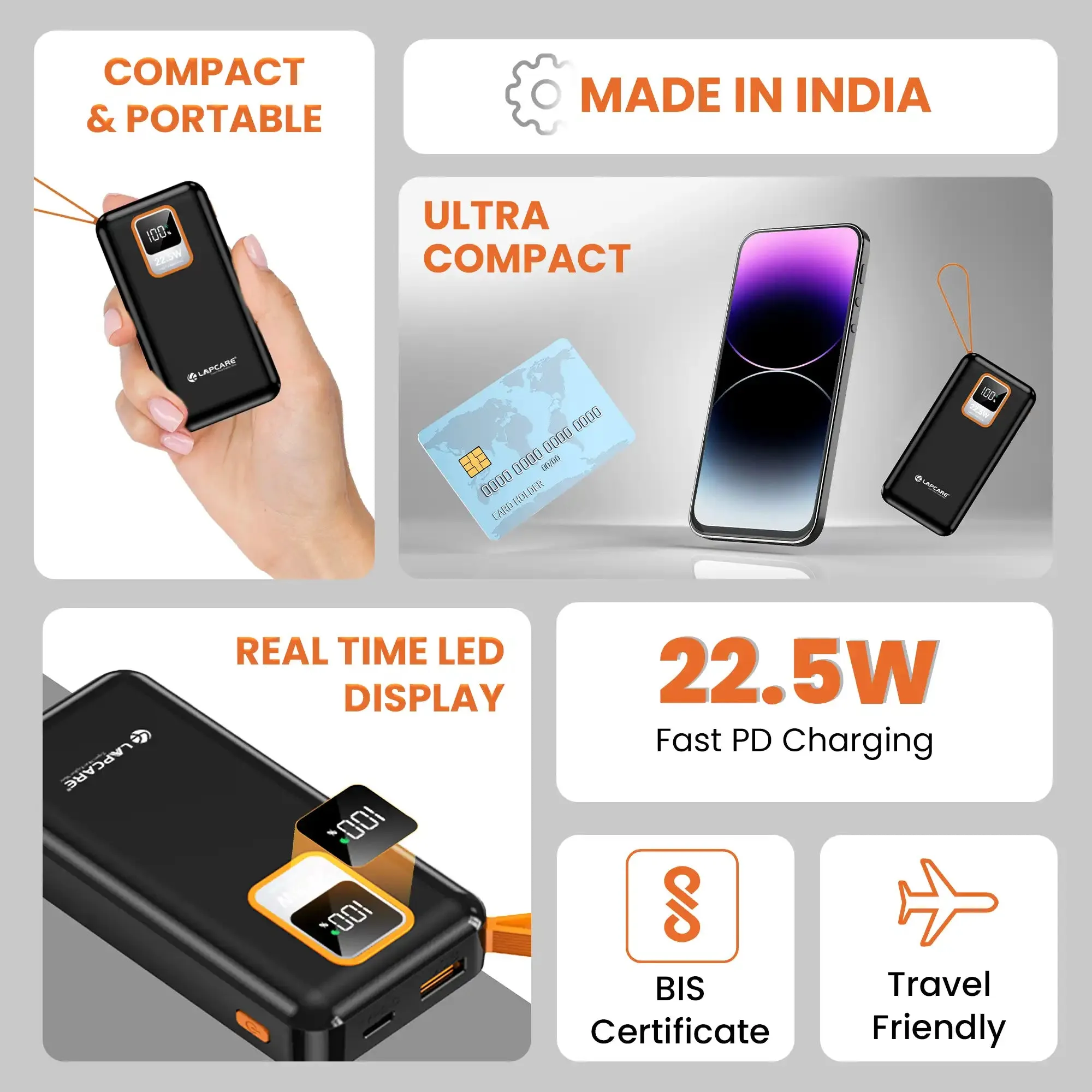 ORANGE 10000 mAh Power Bank with Wake Up Button (LPB-513)