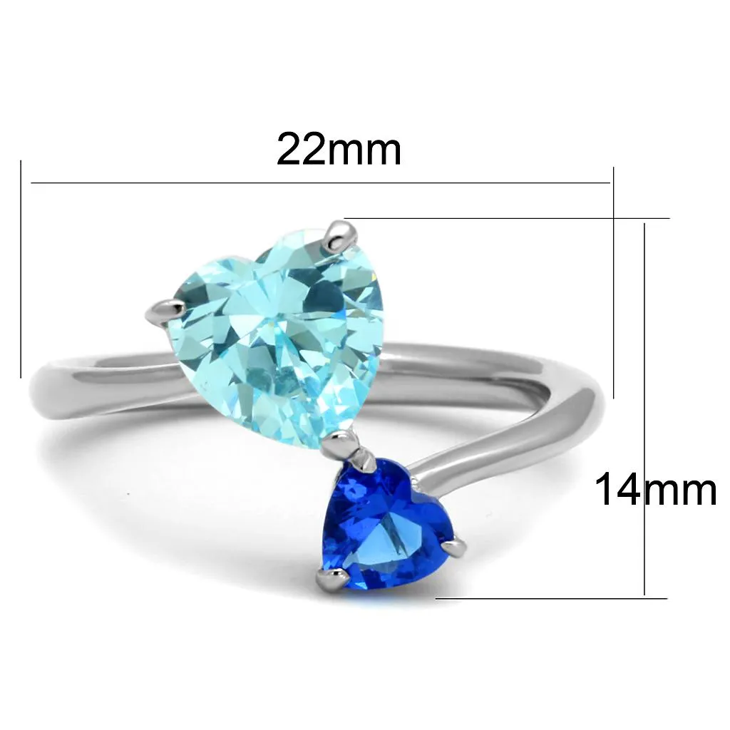 polished (no plating) Stainless Steel Ring with AAA Grade CZ in Sea Blue for Women Style TK2980
